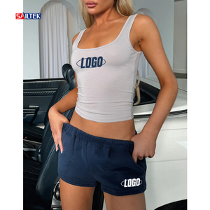 Damen bekleidung Sommer Sportswear 2-teiliges kurzes Set für Damen Benutzer definiertes Logo Zweiteiliges Crop-Tanktop und Shorts-Set für Damen