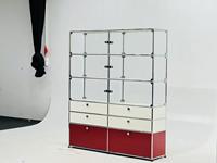 Moderner Stahl-Vitrinenschrank mit Fächern und Glastür, Mehrstöckiges Aufbewahrungsregal für Waffenmodelle, Sammlervitrine für Wohnzimmer