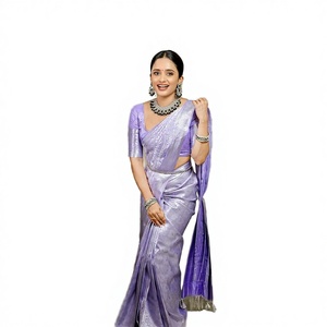 Sari de Seda Suave de Lujo, Diseño Tradicional Reversible, Tejido Banarasi con Cobre y Zari, Ideal para Bodas de Verano, Fiestas y Diwali en India - Product Image 2
