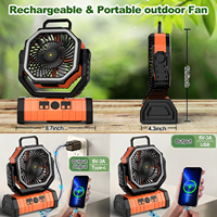 Ventilateur de camping portable rechargeable 20000mAh avec lumières, télécommande, 4 vitesses, ventilateur rechargeable, ventilateur de table extérieur