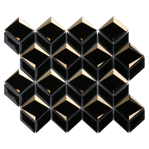 Luxury 3D Kim Cương Gương Khảm Gạch Không Thường Xuyên Waterjet Hexagon Đen Và Vàng Glass Mosaic - Product Image 1