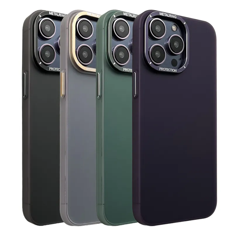 Custom Wholesale Frosted Cell Cover for iPhone 13 14 pro max Metal Camera Frame TPU PC Shockproof Hard Clean Matte Phone Case
