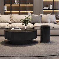 Mobilier d'intérieur léger de luxe Prix de gros Ensemble de table basse ronde et d'appoint personnalisé avec dessus en verre Ensembles de tables basses noires modernes