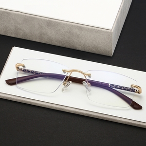 <span class=keywords><strong>Lunettes</strong></span> de vue sans monture durables pour hommes, anti-lumière bleue, optiques de prescription, petite monture <span class=keywords><strong>en</strong></span> alliage, or brun, unisexe - Product Image 2
