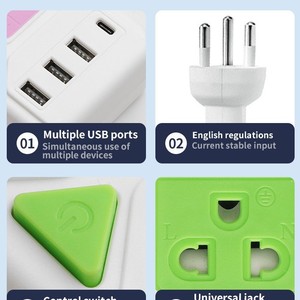 ปลั๊กพ่วงมาตรฐาน TIS ของไทย สีสันสดใส 3 ช่อง USB-A/1 ช่อง USB-C 10-16A เต้ารับแบบไทย สวิตช์แยกอิสระ ขายส่งจากโรงงาน - Product Image 4
