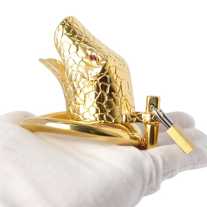 Gratis Custom Box - Bdsm Cockcage Goud Slang Afsluitbaar Penisslot Rvs Cobra <span class=keywords><strong>Ring</strong></span> Mannelijke Kuisheid Apparaat Gordel - Product Image 3