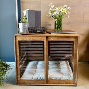 Cage à <span class=keywords><strong>chien</strong></span> moderne en bois avec panneau avant et <span class=keywords><strong>porte</strong></span> en acrylique avec loquet, niche intérieure pour <span class=keywords><strong>chien</strong></span> - Product Image 2