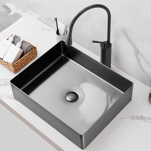 Lavabo de Sobremesa de Acero Inoxidable SUS304 Negro Mate, 1.0 mm de Grosor, Moderno y de Lujo, para Baño, Bar, Hotel - Product Image 2
