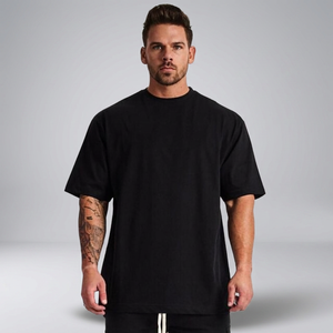 T-shirt imprimé de grande taille tendance de couleur noire pour hommes T-shirt à épaules tombantes T-shirts à bas prix T-shirt de haute qualité pour hommes - Product Image 3