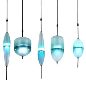 Lámpara colgante de cristal para techo, luz LED azul minimalista, pequeña y moderna, decorativa, con barra de Metal
