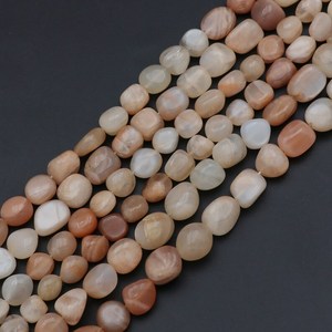 ลูกปัดหินมูนสโตนสีพีชธรรมชาติทรงหยดน้ำ ขนาด 12.5 นิ้ว - Product Image 3