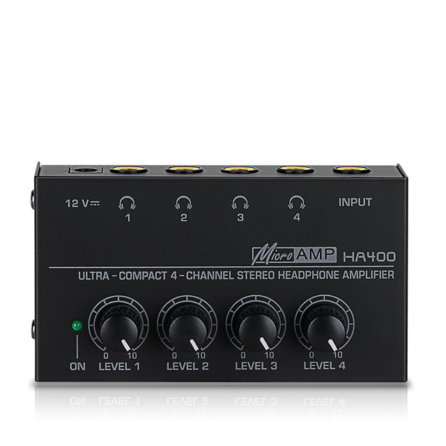 4-Channel Stereo Headphone Amplifier with 4 Independent Volume Controls for Studio Mixing Recording and Podcasting