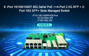 Commutateur CPE géré 8 ports 10/100/1000 Mbps RJ-45 + <span class=keywords><strong>2</strong></span> ports SFP+ 10 Gbps 10G PoE avec SNMP et QoS 4 ports <span class=keywords><strong>1</strong></span>/<span class=keywords><strong>2</strong></span>.5/5/10 Gbps - Product Image 2