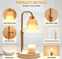 Lampe chauffe-bougie florale avec minuterie et variateur d'intensité, 4 niveaux de luminosité réglables, hauteur ajustable, lampe chauffante pour bougies en pot