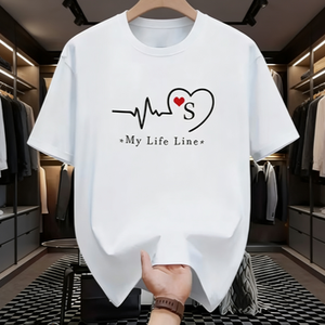Camiseta con inicial 'My Life Line S' y gráfico de símbolo de corazón personalizado, de algodón oversize de manga corta, estilo streetwear, informal - Product Image 1