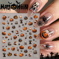 Autocollants 3D personnalisés OEM non toxiques pour ongles d'Halloween, phosphorescents, motifs fantômes, citrouilles, chapeaux de sorcière, pour la vente en gros
