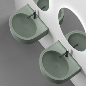 Lavabo mural semi-circulaire moderne en acier inoxydable pour salle de bain, gain de place, petit lavabo de salle de bain - Product Image 3