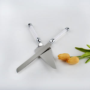 כלי אוכל נוצץ זהב כסף נירוסטה קריסטל סט סכין ושרת עוגת חתונה - Product Image 3