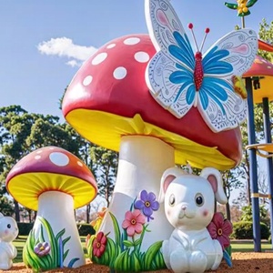 Sculpture de champignon et lapin enchanté-Décor de jardin féerique en fibre de verre pour parcs et terrains de jeux - Product Image 3