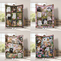 Couverture en flanelle à motif floral de chat, imprimé aquarelle chaton, papillon et fleurs, douce et chaude, pour canapé et lit, impression personnalisable, moderne