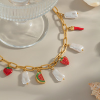 Colliers ras du cou Mlluki tendance en acier inoxydable plaqué or avec pendentif motif fruits