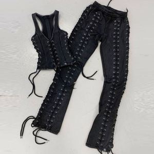 Conjunto de chándal con logotipo bordado personalizado, ajustado con cordón, rosa, conjunto de 2 piezas, conjunto de dos piezas sexy, ropa de mujer - Product Image 5