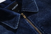 Blouson Bomber en Velours Côtelé Bleu Foncé Délavé pour Homme, Col Rabattu, Coupe Ample, Manteau Printemps-Automne S-XXL
