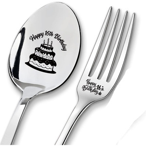 Juego de Cuchillo, Tenedor y Cuchara de Acero Inoxidable, <span class=keywords><strong>Regalo</strong></span> Promocional en Oferta, Grabado Láser, <span class=keywords><strong>Regalo</strong></span> de <span class=keywords><strong>Cumpleaños</strong></span> para Edades de 16 a <span class=keywords><strong>50</strong></span> Años - Product Image 2