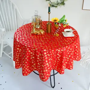Bingfeng Hochwertige Tischdecke Runde bedruckte rote Tischdecke Schnee Gold Stempel Weihnachten Tischwäsche
