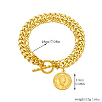Bracelet chaîne double couche en acier inoxydable plaqué or pour femme, pendentif élégant Reine avec fermoir OT – Cadeau idéal pour les fêtes
