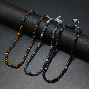 Collares De Piedras Naturales occhio di tigre in onice opaco <span class=keywords><strong>perline</strong></span> di ematite in acciaio inox fibbia lavica occhio di pietra <span class=keywords><strong>collana</strong></span> <span class=keywords><strong>uomo</strong></span> - Product Image 6