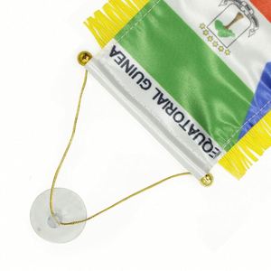 Drapeau fanion personnalisé de la Guinée équatoriale en satin, imprimé numériquement, mini-drapeau de voiture avec pompons jaunes en polyester et plastique - Product Image 4