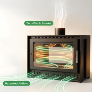 Poêle à <span class=keywords><strong>bois</strong></span> écoénergétique à double foyer avec distribution d'air tertiaire brevetée pour hall d'entrée - Product Image 2