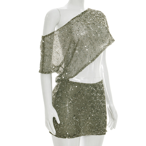 Viviblook Y26DS138 Nouvelle Robe d'été décontractée pour femme, mini-robe moulante de soirée à épaules dénudées, à sequins et découpes - Product Image 2