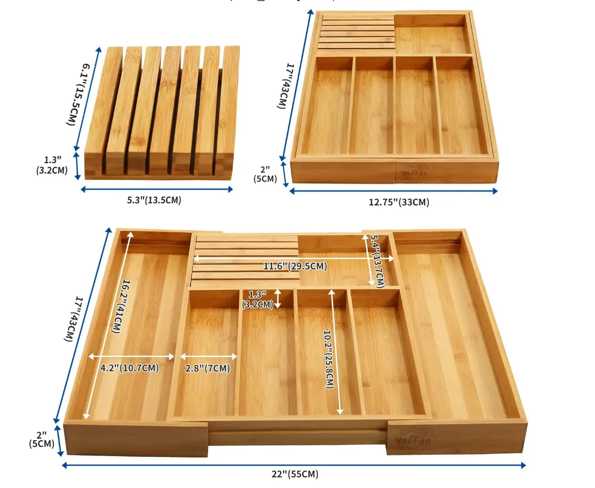 Expandable Kitchen Drawer Wood Kitchen Drawer Organizer Cutlery Tray  Bamboo Storage Trays Natural Bamboo Color Multifunction