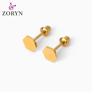 Zoryn 316L Stainless Steel PVD 18K Gold Plated Screw <b>Back</b> Stud <b>Earrings</b> Flower Design Women Trendy Hypoallergenic Gift Jewelry - Product Image 3