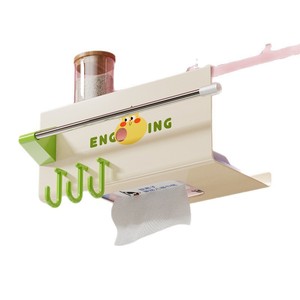 Wall Mounted Tissue Holder With Hooks No Drill <b>Storage</b> Rack Multi Functional <b>Kitchen</b> Organizer For Utensils And Supplies - Product Image 3