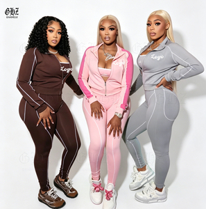 Set Due Pezzi da <span class=keywords><strong>Donna</strong></span> Personalizzabile dal Produttore 2024, Completo Basic da Casa in Jersey di <span class=keywords><strong>Viscosa</strong></span> con Giacca con Zip e Foro per il Pollice e <span class=keywords><strong>Pantaloni</strong></span> a Zampa - Product Image 1