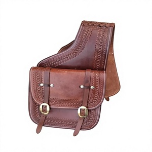 Western Attractive Brown <b>Leather</b> <b>Tooled</b> Saddle Bag for Horse Handmade Genuine <b>Leather</b> Equestrian Trail Riding Storage Bag - Product Image 1