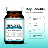Comprimés d'Ashwagandha OEM avec gingembre fermenté et probiotiques, 60 unités, quantité pour 2 mois, complément alimentaire végétalien