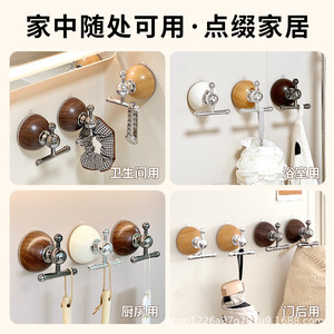 Wood Grain Suction Cup <b>Hook</b> Stainless Steel 3kg Load Capacity Bathroom <b>Wall</b> Mounted Single <b>Hook</b> - Product Image 5