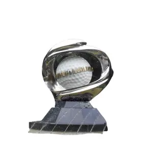 Escultura de bola de golfe grande em aço inoxidável para decoração de parques e clubes de golfe, artesanato 3D em metal e resina grande personalizado