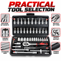 Ensemble de clés à douilles à cliquet en acier au carbone de haute qualité, 46 pièces, kit de réparation manuel multifonctionnel, boîte de rangement portable moulée par soufflage