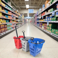Grand panier à provisions en plastique PP de 45L avec roues Panier à main portable et durable pour supermarché et épicerie