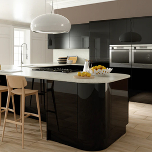 <span class=keywords><strong>Stratifié</strong></span> personnalisé brillant <span class=keywords><strong>pour</strong></span> armoires de <span class=keywords><strong>cuisine</strong></span> avec îlot Armoire de <span class=keywords><strong>cuisine</strong></span> noire moderne Ensemble d'armoires de <span class=keywords><strong>cuisine</strong></span> <span class=keywords><strong>pour</strong></span> meubles de maison - Product Image 1