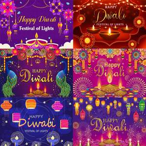 Happy Diwali Backdrop Banner India Light Festival Diwali Celebration Background Theme Party Decorations - Product Image 2