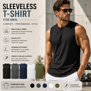 Men's Sleeveless <b>T</b>-<b>Shirt</b> <b>Muscle</b> Fit Quick Dry Training Tank Top Lightweight Gym Running Sportswear Custom Logo OEM ODM - Product Image 1