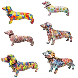Grande Scultura di Cane Bassotto in Resina Ecologica, Stile Graffiti Dipinto a Mano, Certificata CE, Colore Personalizzabile, Statua Decorativa per la Casa - Product Image 1
