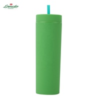 Vente en gros de gobelets à thé, jus et café en plastique PP personnalisés à double paroi de 450 ml (16 oz) avec couvercles et pailles
