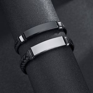 Wholesale Handmade Custom Twisted Braided Leather Bracelet Punk Style Stainless Steel Engraved LOGO <b>Bangles</b> for <b>Men</b> Women Gift - Product Image 1
